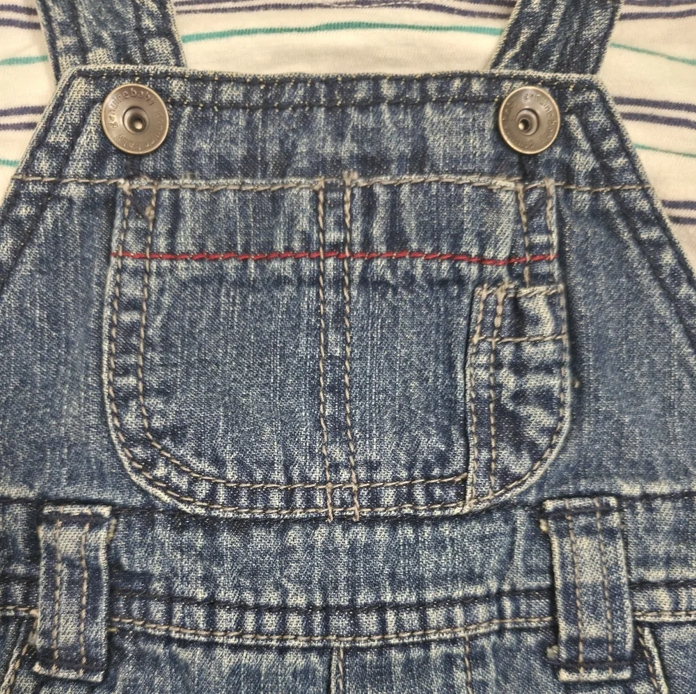 Vintage OshKosh Genuine Baby Denim Overalls Set 3M Blue Jean Infant Classic USA